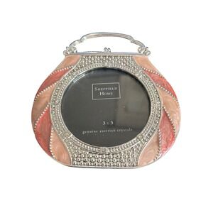 Sheffield Home Pink Bag Shaped Photo Frame Genuine Austrian Crystals 3x3 Vintage